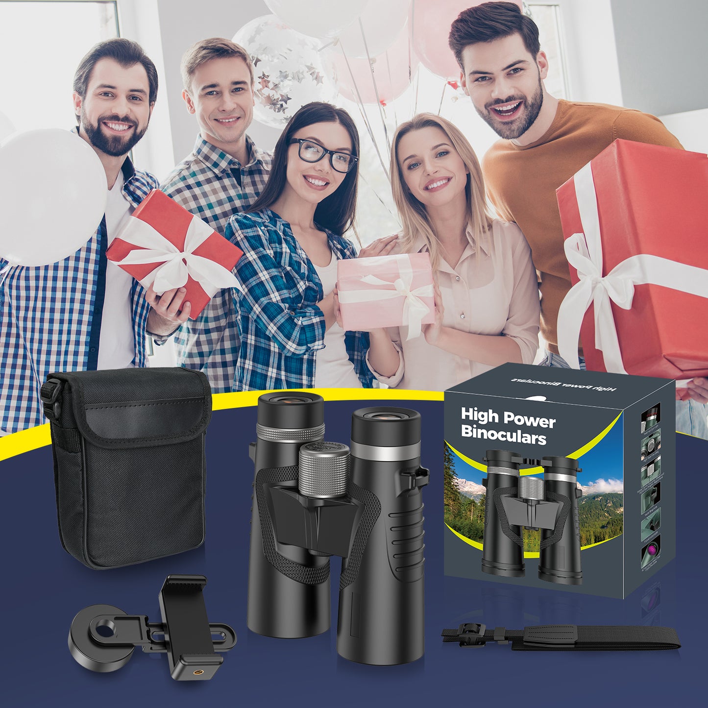 QUNSE 10x42 HD Binoculars for Adults High Powered with Upgraded Phone Adapter, Compact Waterproof Binoculars with Fully Multi Coated Lens, Ideal for Birding and Outdoors (Black)