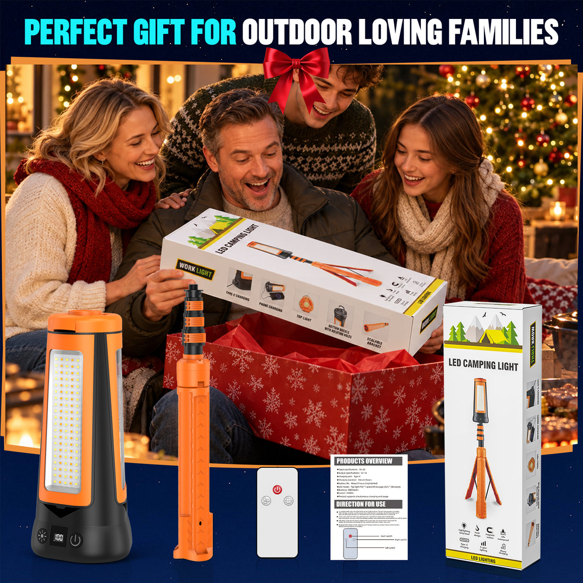 Telescopic Camping Light with 80'' Stand, Solar Rechargeable Work Lantern with 3 Rotatable LED Panels, 7 Light Modes, Magnetic Base & Hook for Camping, Tent, Emergency, Fishing