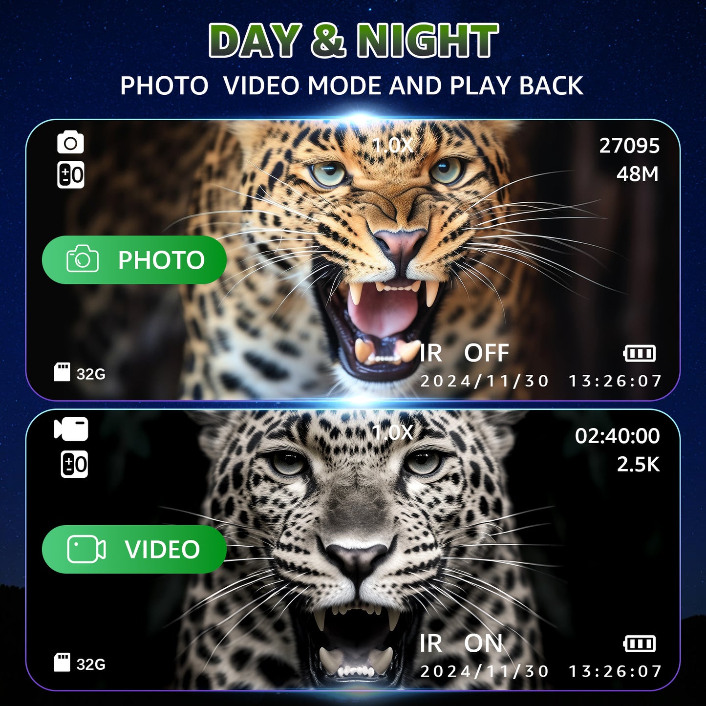 Night Vision Binoculars for Kids, 7 Level Infrared Night Vision Goggles for Adults with 8X Digital Zoom, Built-In Flashlight, 32GB Card HD Video Photo, Type-C Rechargeable(Camouflage)