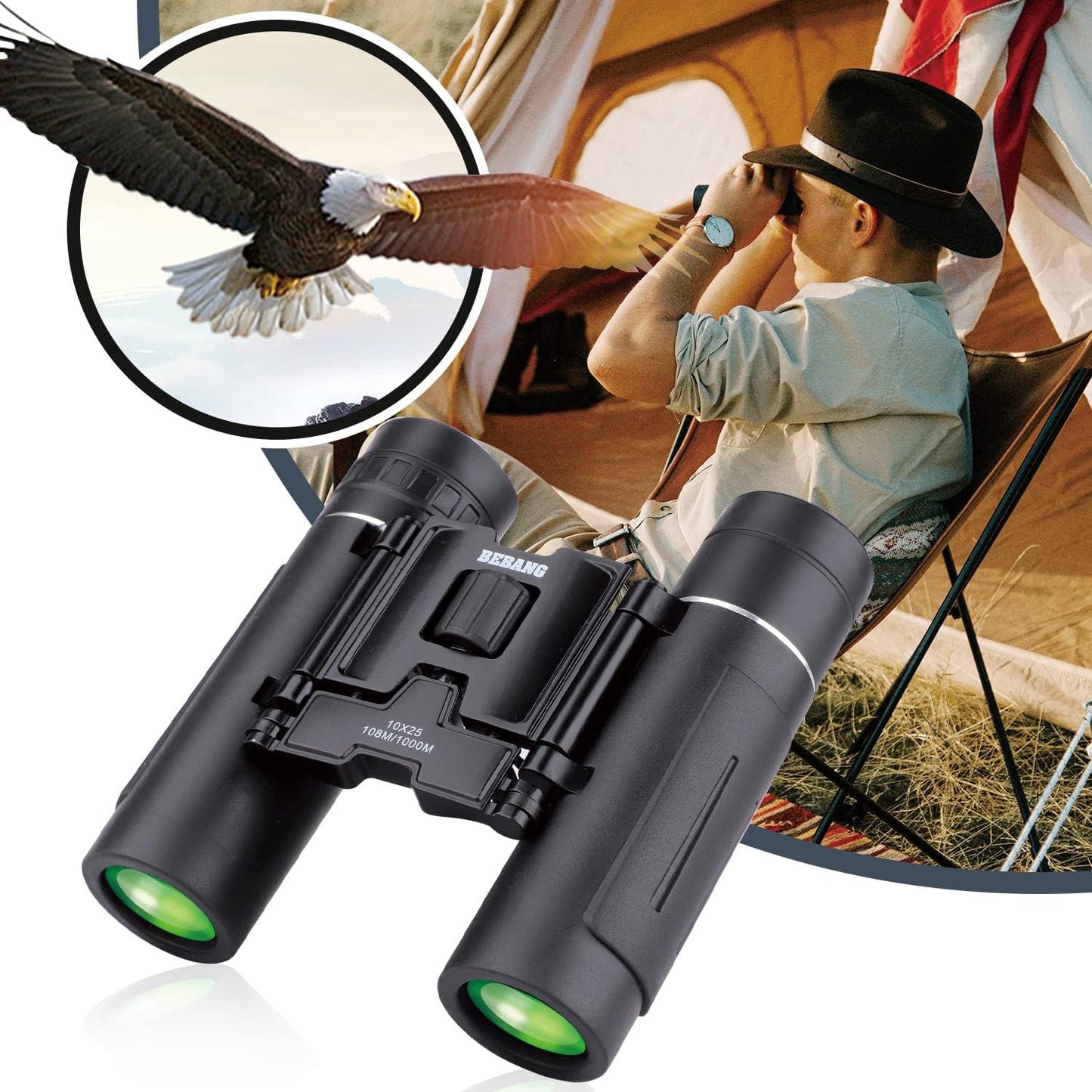 QUNSE 10x25 Small Compact Binoculars for Adults, Mini Pocket Portable Binoculars with Low Light Vision for Bird Watching, Hunting, Travel, and Sightseeing, Comes with Carrying Bag