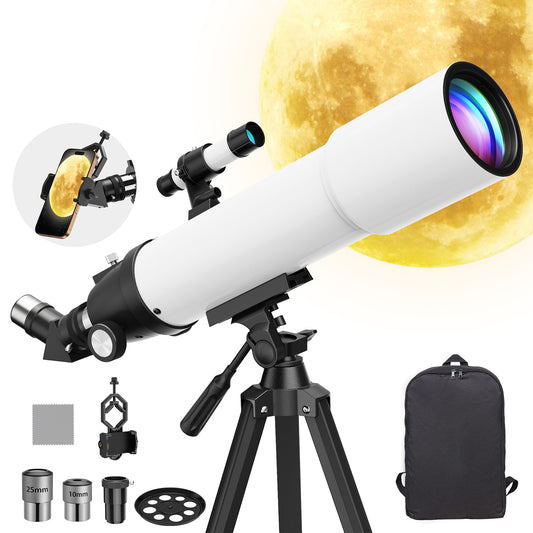 QUNSE Telescope for Adults and Beginners Astronomy, 90mm Aperture 500mm Professional Refractor with 20X–150X Magnification, Phone Adapter, Aluminum Tripod and Backpack for Moon and Planet