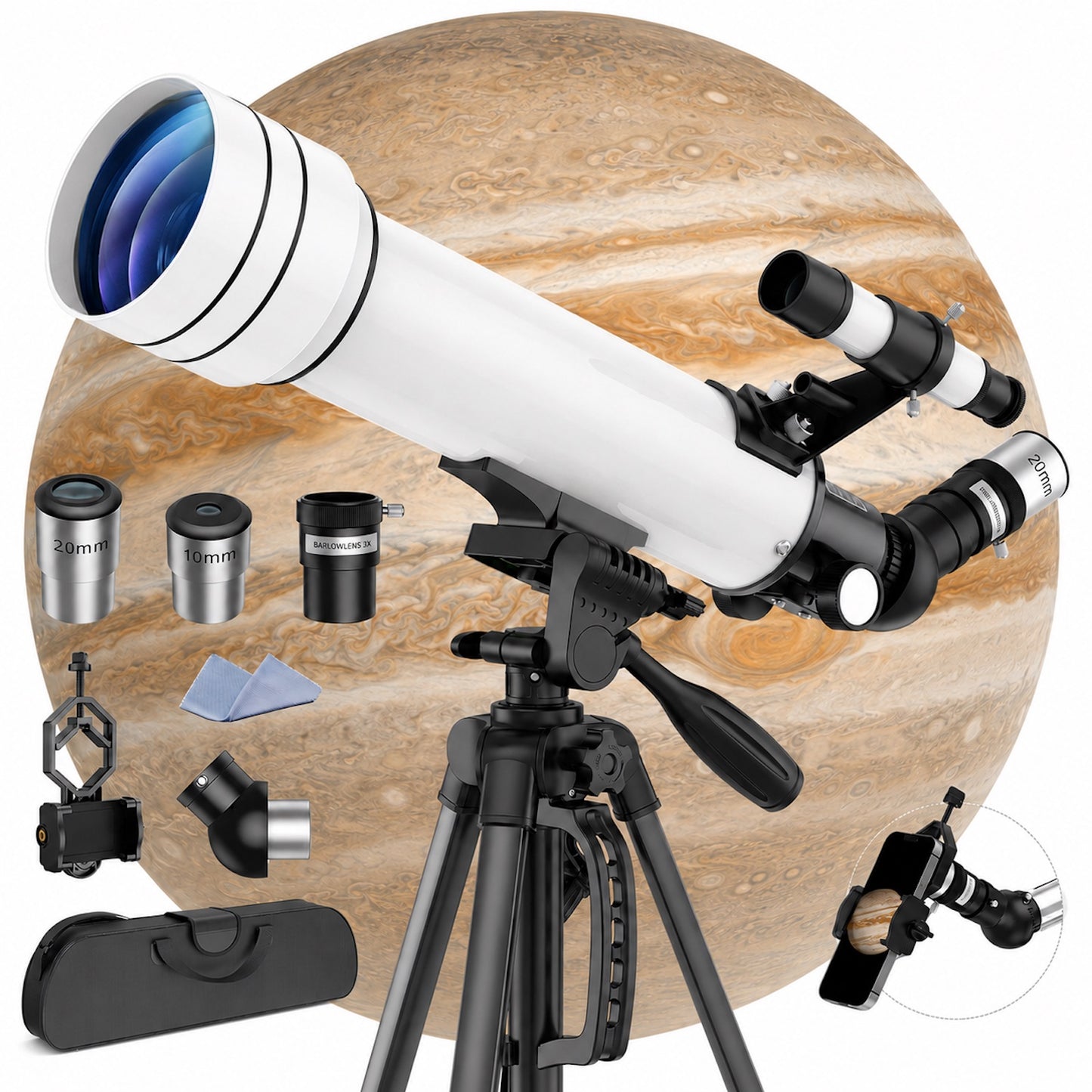 QUNSE 70mm Aperture 500mm Refractor Telescope for Adults, Kids, and Beginners, Portable Astronomical Telescope with Adjustable Tripod, Phone Adapter, Carry Bag for Moon and Planet Viewing