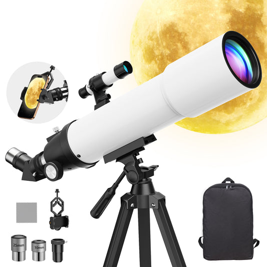 QUNSE Telescope for Adults and Beginners Astronomy, 90mm Aperture 500mm Professional Refractor with 20X–150X Magnification, Phone Adapter, Aluminum Tripod and Backpack for Moon and Planet