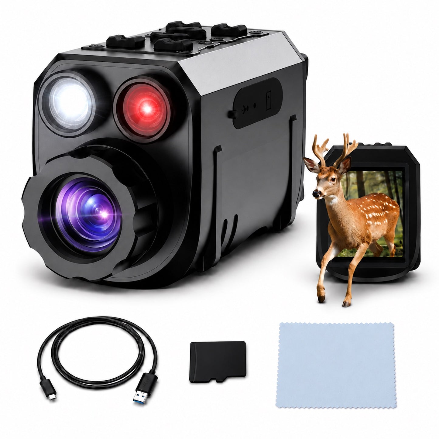 QUNSE 4K 40MP Night Vision Monocular, 12X Digital Night Vision with 850nm Infrared, 984FT Range, 2400mAh Rechargeable Battery, 8GB Card and 3-Mode Flashlight for Camping and Wildlife Watching