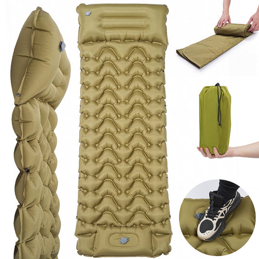 QUNSE Camping Sleeping Pad 5.91" Thick, Extra Wide Inflatable Sleeping Mat with Built-in Pillow & Foot Pump, Supports up to 400lb, Lightweight and Durable for Backpacking, Hiking, Car Camping