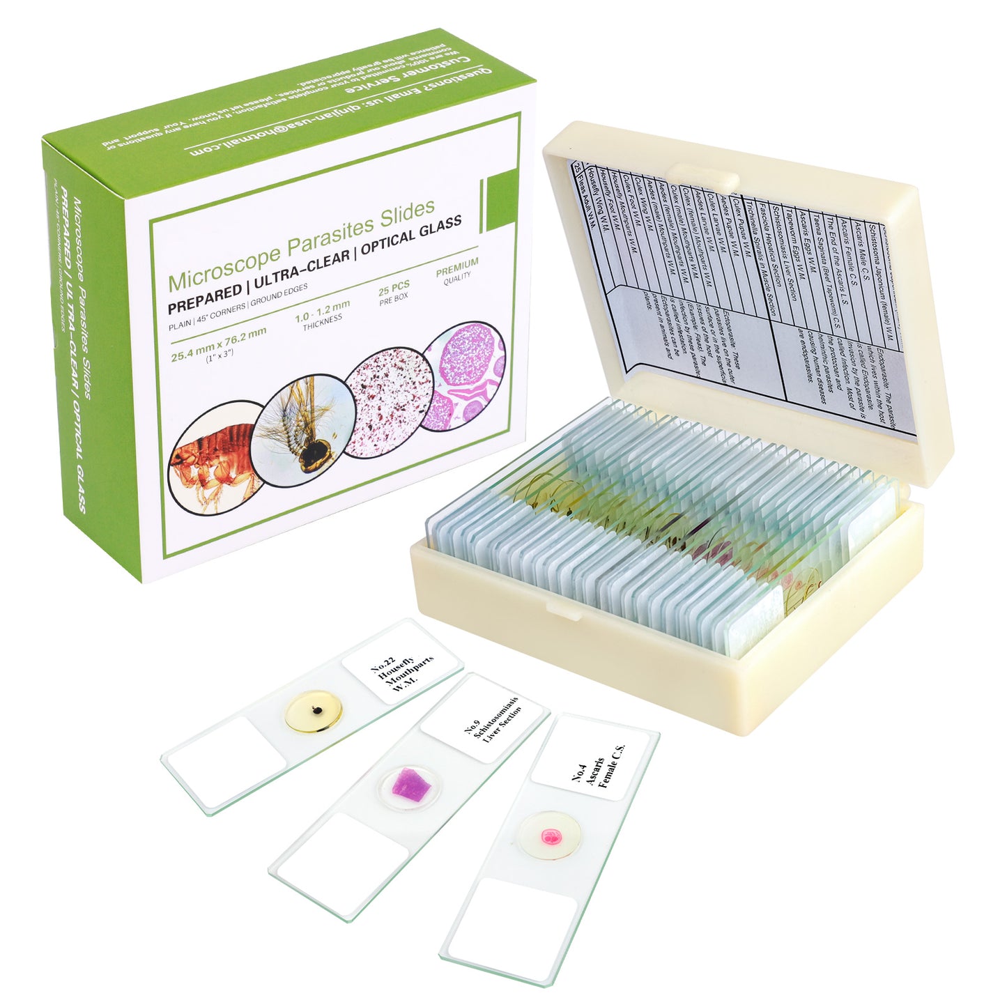 QUNSE Prepared Microscope Slides Kit for Kids and Adults, 25 Specimens Educational Science Set and Toy Gift for Students, Children, and Home School Use
