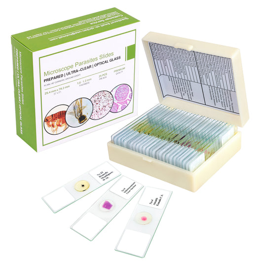 QUNSE Prepared Microscope Slides Kit for Kids and Adults, 25 Specimens Educational Science Set and Toy Gift for Students, Children, and Home School Use