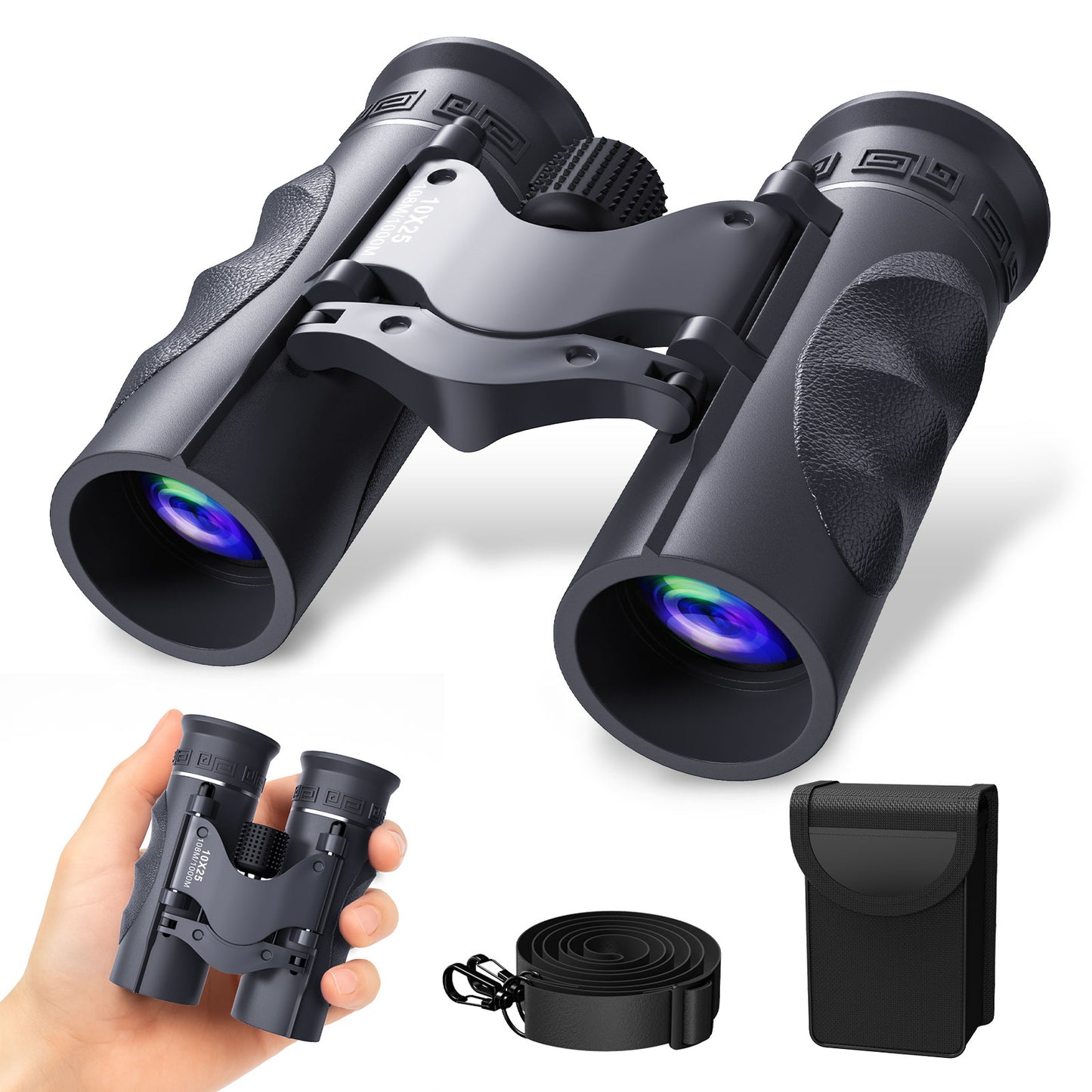 QUNSE 10x25 HD Binoculars for Adults and Kids, Waterproof Compact Travel Binoculars with BAK-4 Prism, Fully Multi-Coated Optics, Low Light Vision, Bird Watching, Hunting, Travel (Dark Gray)