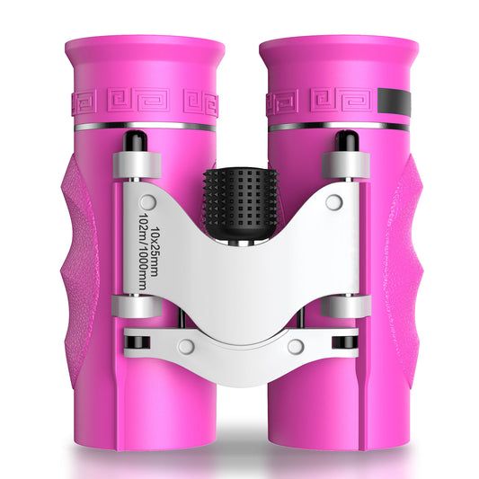 QUNSE 10x25 HD Waterproof Binoculars for Adults and Kids, Compact Travel Binoculars with BAK-4 Prism, Fully Multi-Coated Optics, Low Light Vision, Bird Watching, Hunting, Travel, Sightseeing (Pink)