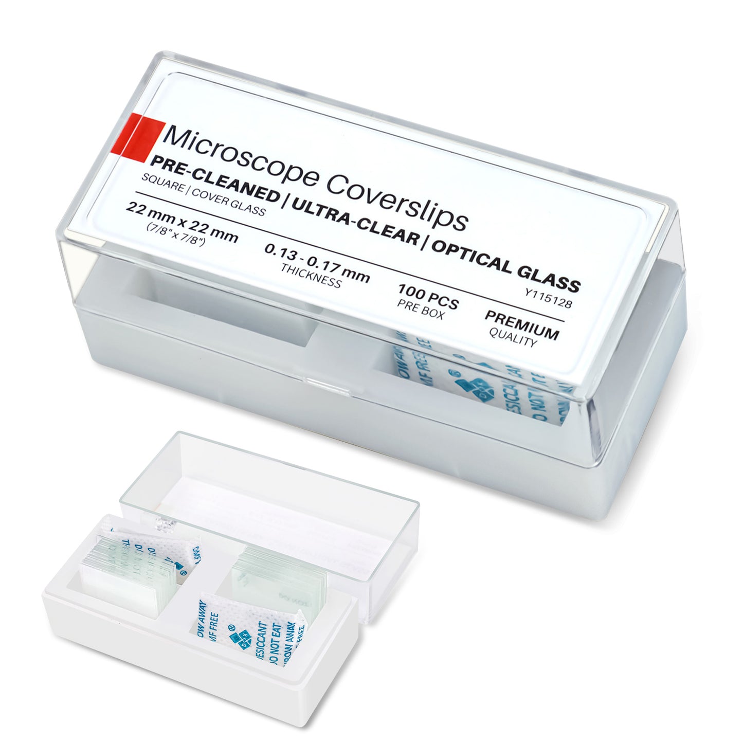 QUNSE 100 Pieces Pre-Cleaned Square Microscope Coverslips, 0.87" x 0.87" x 0.04" Cover Glass, High Clarity Optical Accessories for Lab, Classroom, Students and Teachers