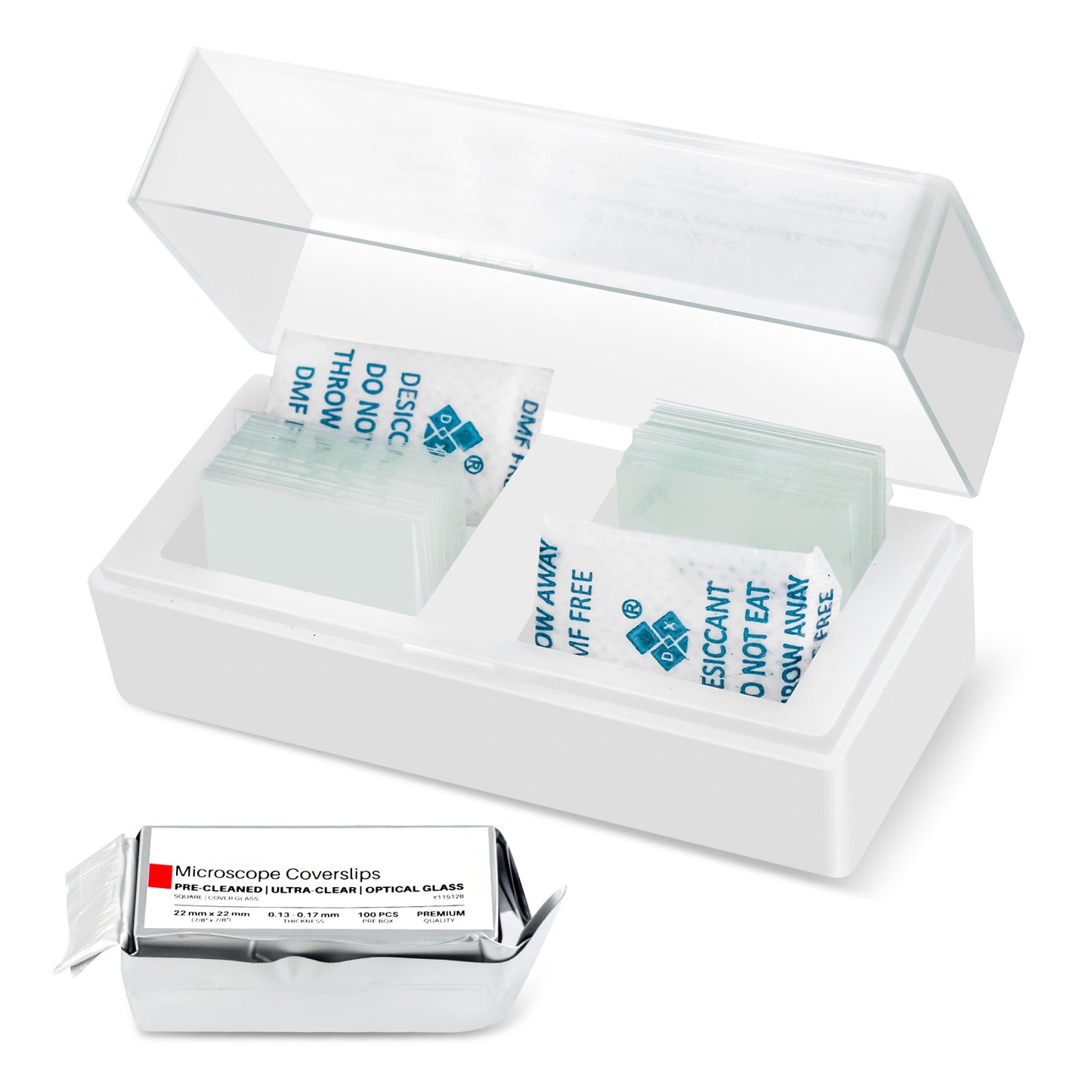 QUNSE 100 Pieces Pre-Cleaned Square Microscope Coverslips, 0.87" x 0.87" x 0.04" Cover Glass, High Clarity Optical Accessories for Lab, Classroom, Students and Teachers