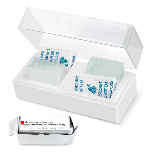 QUNSE 100 Pieces Pre-Cleaned Square Microscope Coverslips, 0.87" x 0.87" x 0.04" Cover Glass, High Clarity Optical Accessories for Lab, Classroom, Students and Teachers