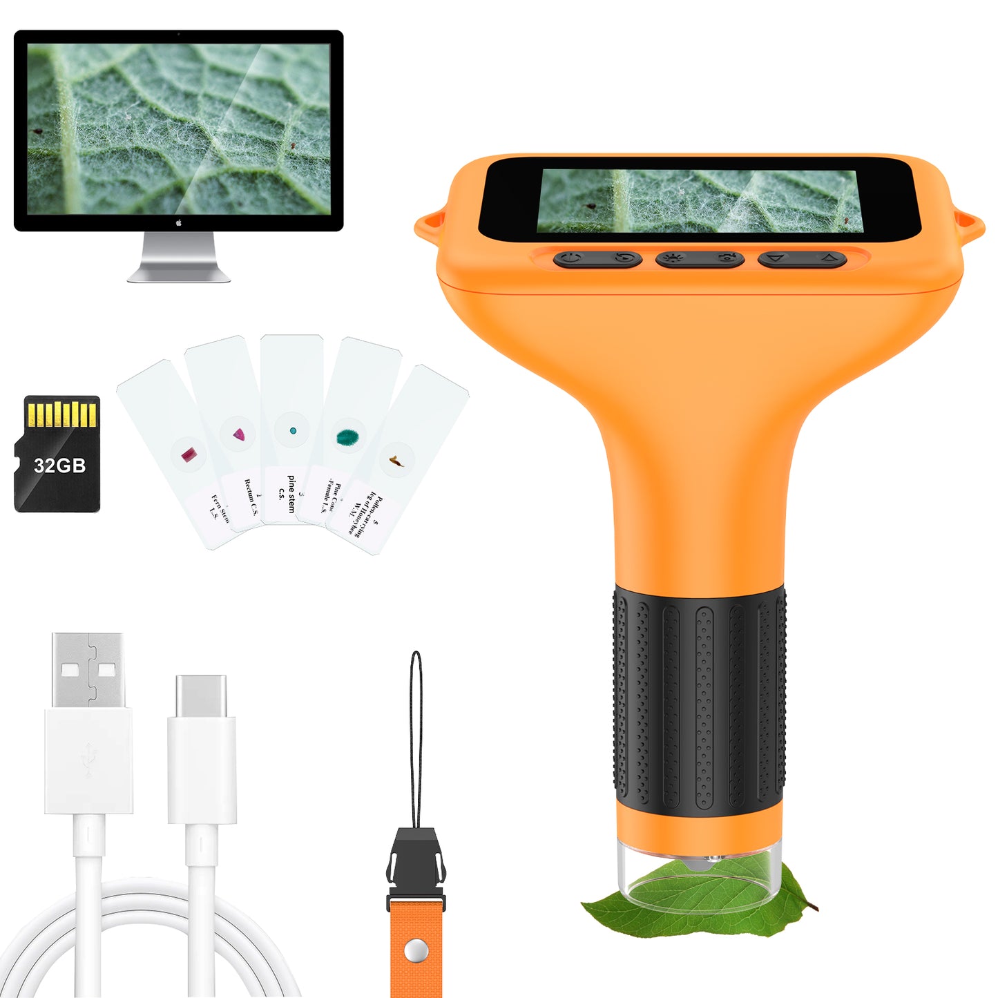 QUNSE 1000X Digital Microscope for Kids with 3-Inch IPS Screen, Rechargeable Handheld Pocket Microscope with Photo and Video, 8 LED Lights, Compatible with Windows and Mac (Orange Black)