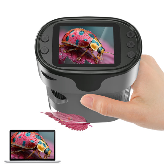 QUNSE Rechargeable Digital Handheld Pocket Microscope, Kids Microscope 1000X with 4K Screen, Portable Science Kit with Slides for Kids (Grey)