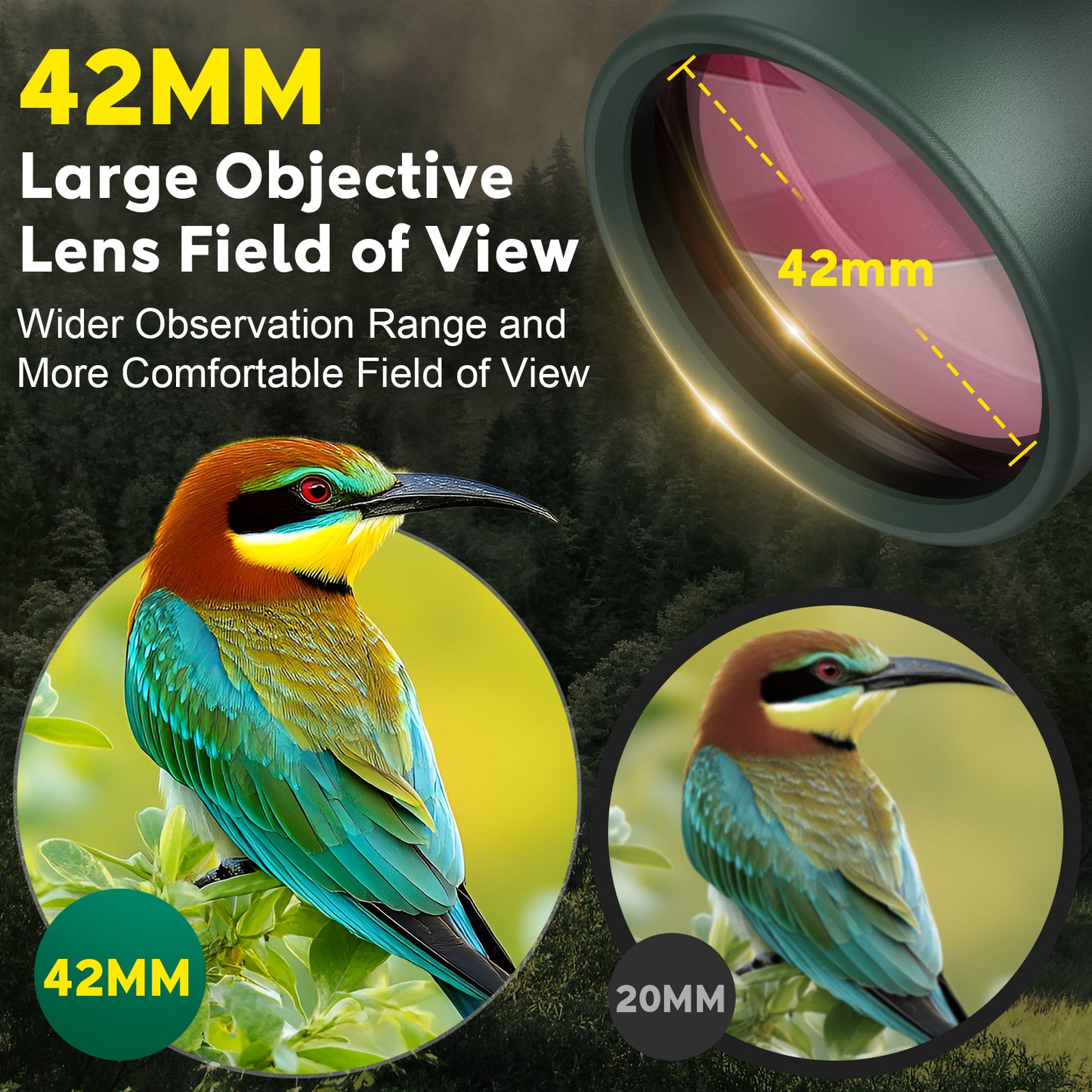 QUNSE 10x42 Compact HD Binoculars for Adults with Phone Adapter, Waterproof Binoculars with Fully Multi Coated Lens, High Powered for Bird Watching, Hunting, and Outdoor Sports (Green)