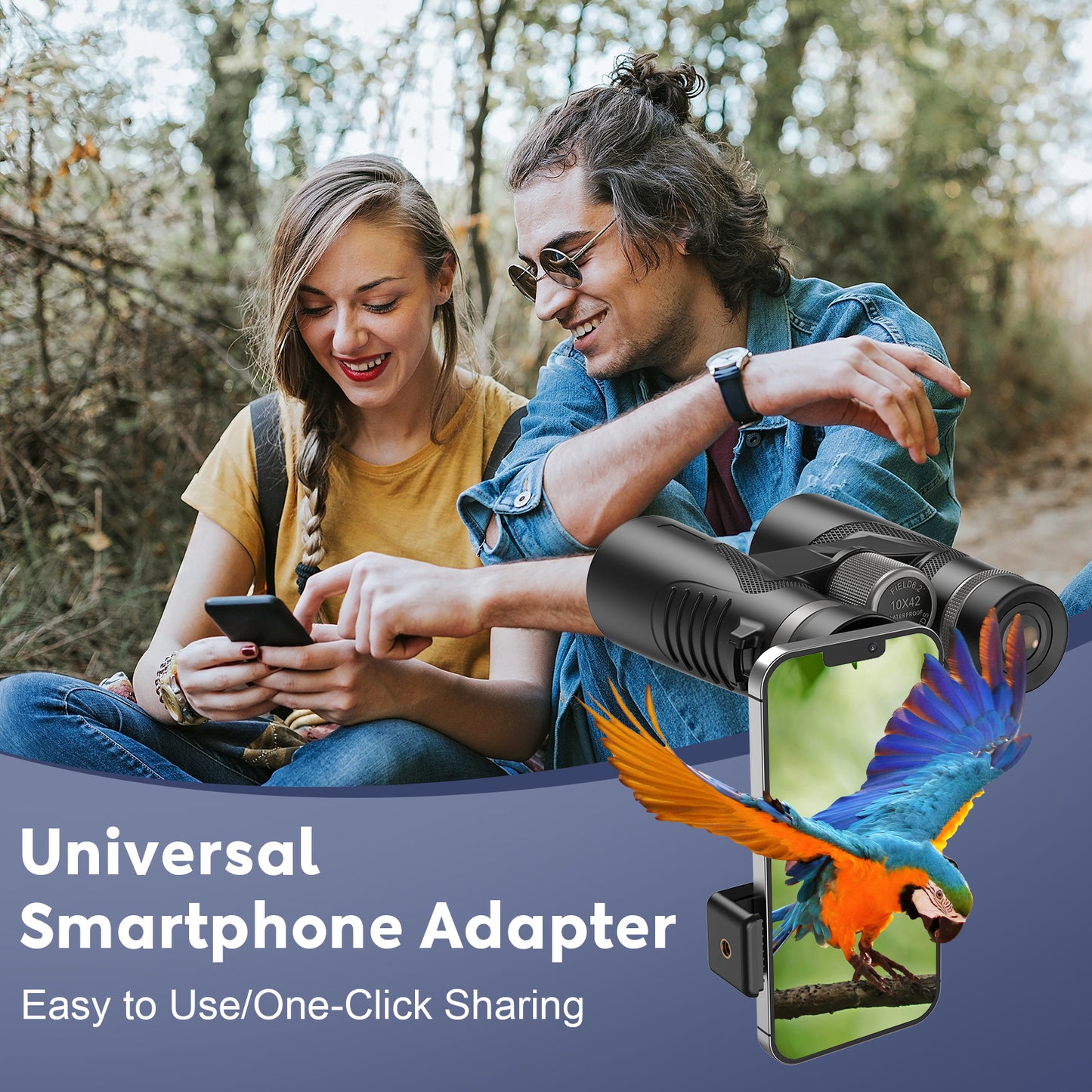 QUNSE 10x42 HD Binoculars for Adults High Powered with Upgraded Phone Adapter, Compact Waterproof Binoculars with Fully Multi Coated Lens, Ideal for Birding and Outdoors (Black)