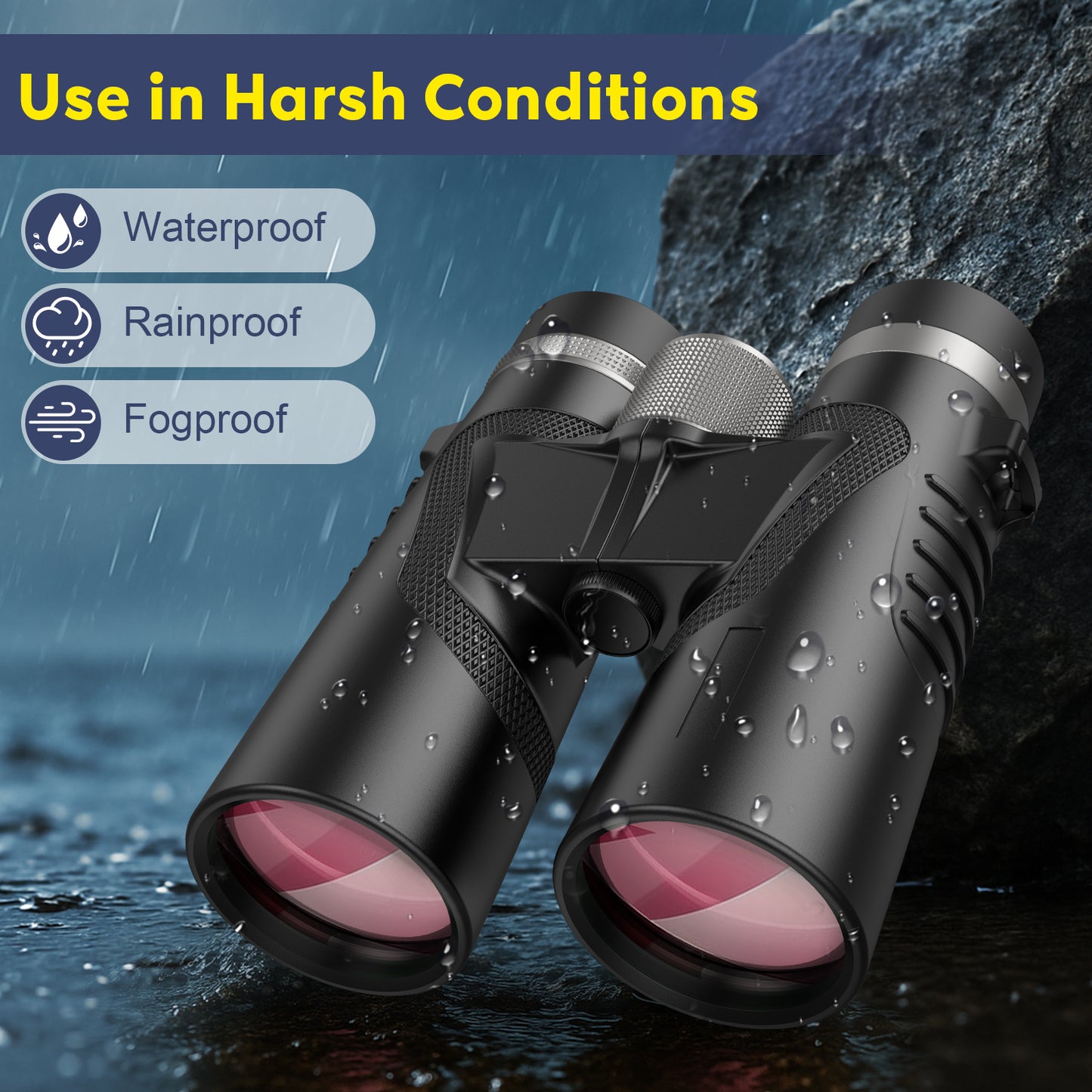QUNSE 10x42 HD Binoculars for Adults High Powered with Upgraded Phone Adapter, Compact Waterproof Binoculars with Fully Multi Coated Lens, Ideal for Birding and Outdoors (Black)