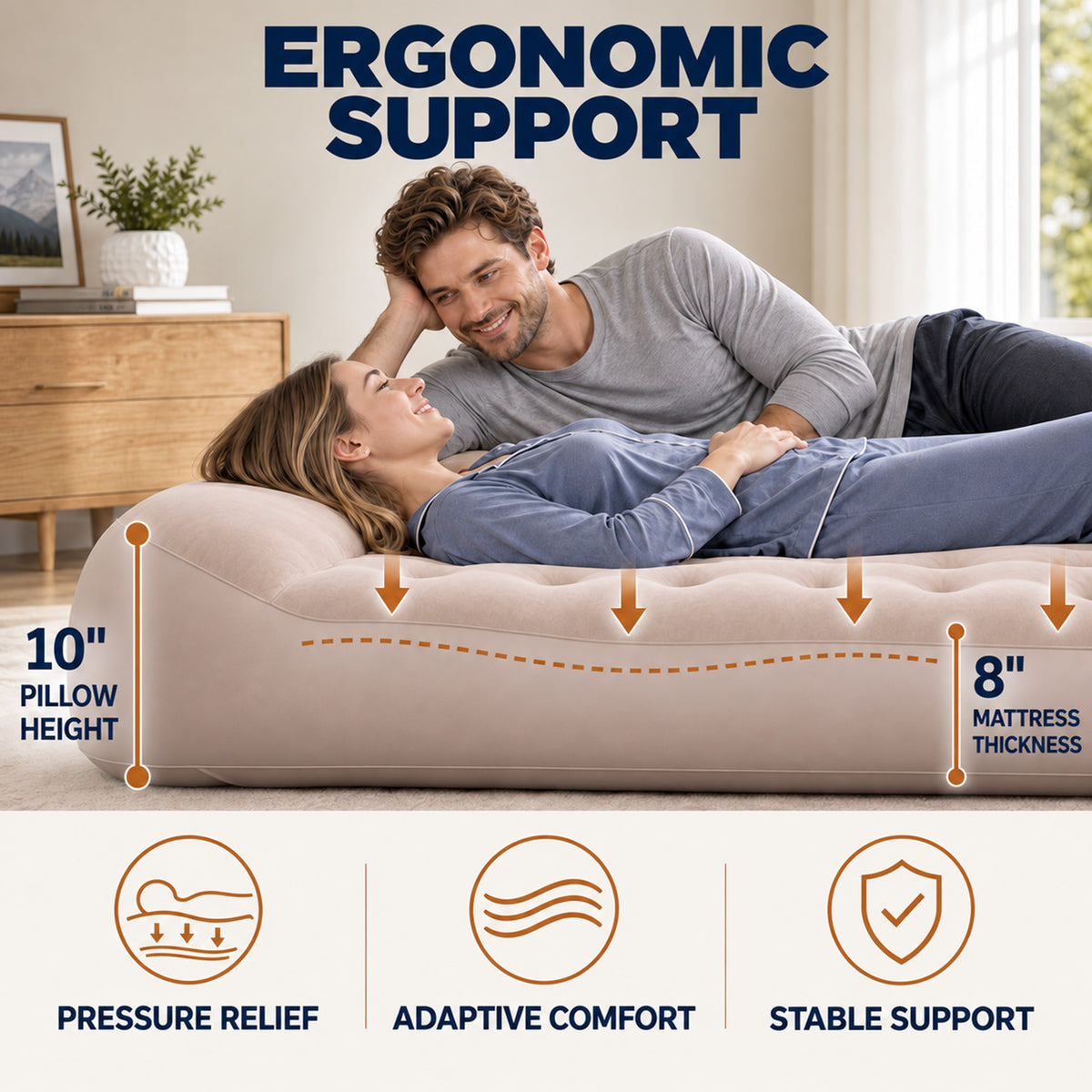 Inflatable Air Mattress, Built‑in Rechargeable Pump, 10'' Extra Thick Pillow & 882 lbs Weight Capacity, Camping Mattress for Tent, Camping, Cot, Car (Full)