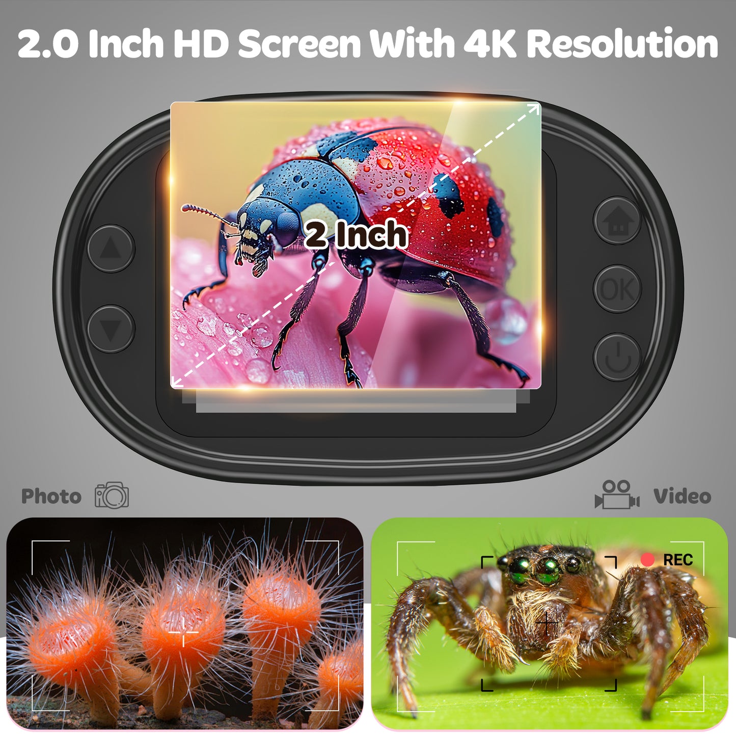 QUNSE Rechargeable Digital Handheld Pocket Microscope, Portable Science Kit with Slides for Kids, Kids Microscope 1000X with 4K Screen (Purple)