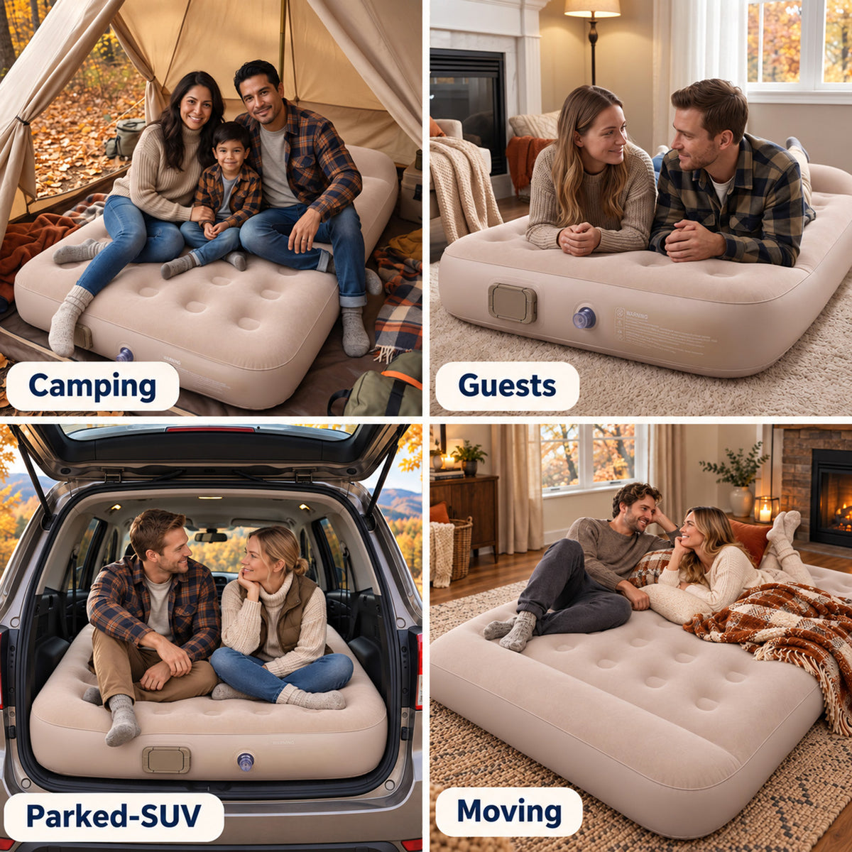 Inflatable Air Mattress, Built‑in Rechargeable Pump, 10'' Extra Thick Pillow & 882 lbs Weight Capacity, Camping Mattress for Tent, Camping, Cot, Car (Full)
