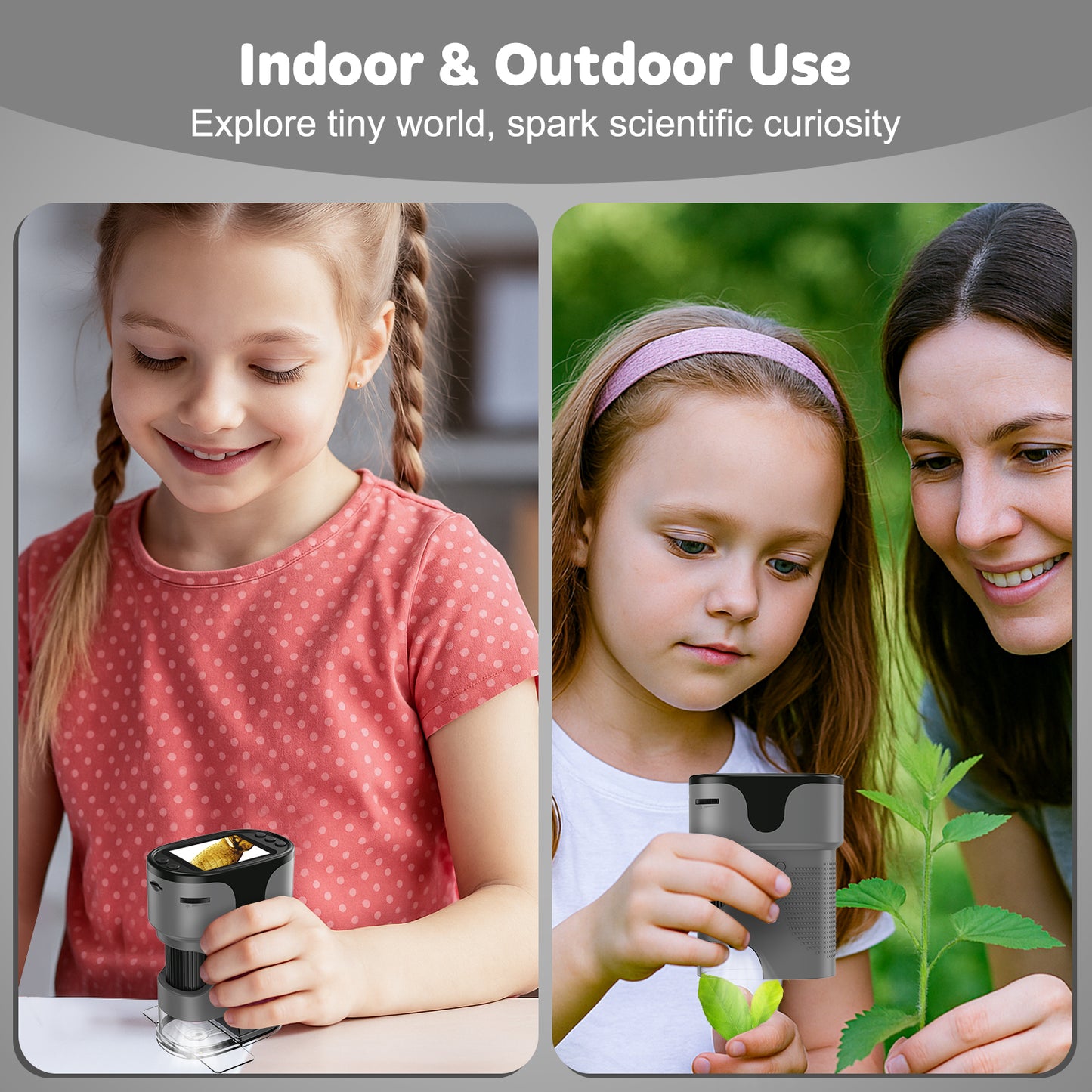 QUNSE Rechargeable Digital Handheld Pocket Microscope, Portable Science Kit with Slides for Kids, Kids Microscope 1000X with 4K Screen (Purple)