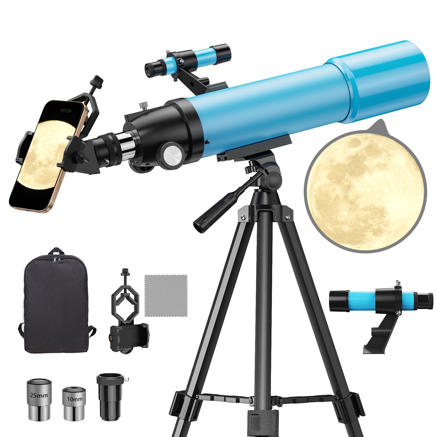 QUNSE Astronomy Telescope for Adults and Kids, 80mm Aperture 500mm Professional Refractor with 20X–150X Magnification, Aluminum Tripod, Backpack and Phone Adapter for Lunar and Planetary Observation