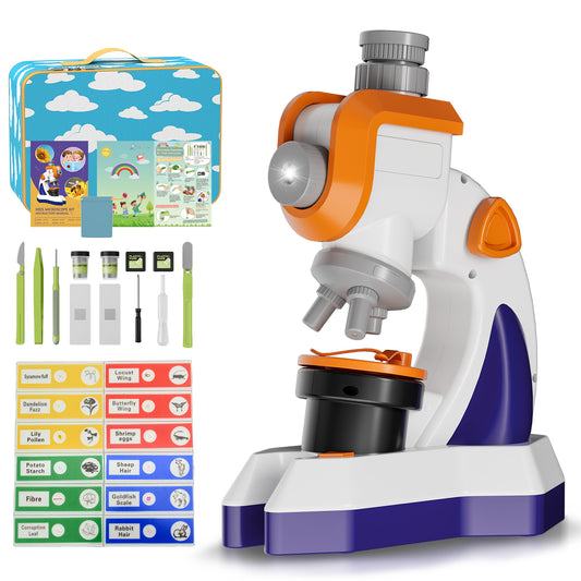 QUNSE Kids Microscope Projector Set with Dual Light, Large Focus Knobs, 20+ Accessories, STEM Science Kit, Standard Optical Microscope for Slides, Plants, Insects and DIY Experiments