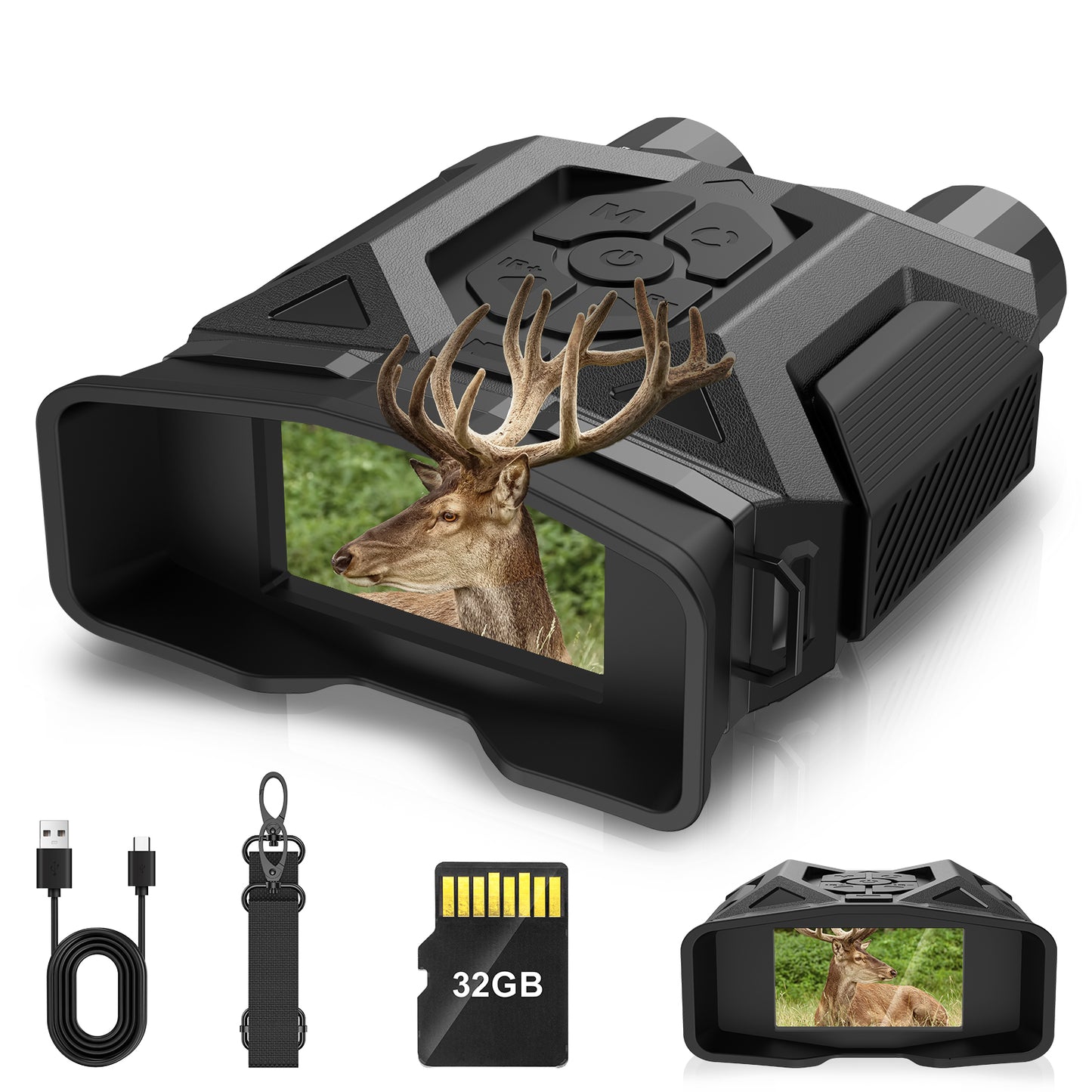 QUNSE Night Vision Goggles, Night Vision Binoculars for Adults with 3" HD Screen, 8X Digital Zoom, 7-Level IR Illuminator, 36MP Photo & 1080P Video, 1312FT Full Dark Range for Hunting and Camping