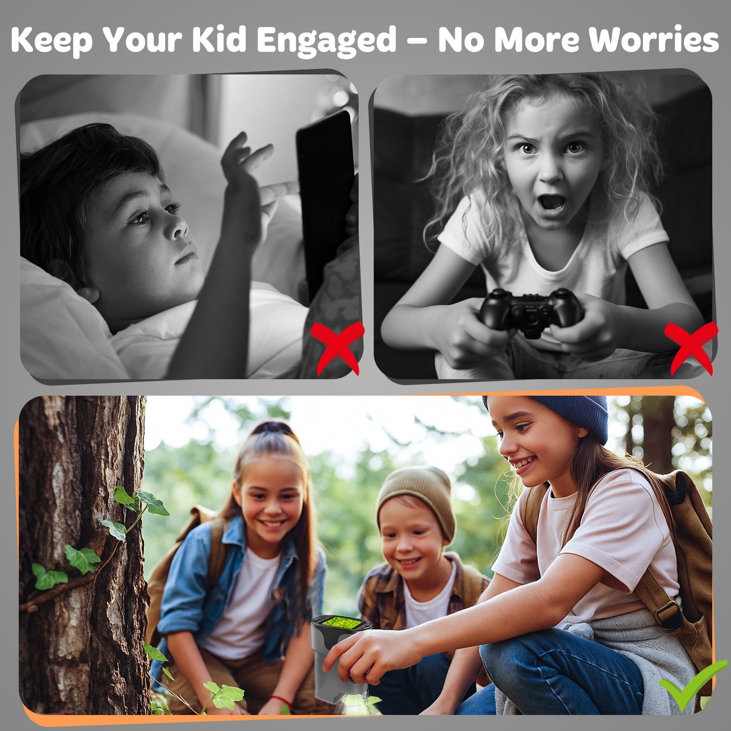 QUNSE Rechargeable Digital Handheld Pocket Microscope, Portable Science Kit with Slides for Kids, Kids Microscope 1000X with 4K Screen (Purple)