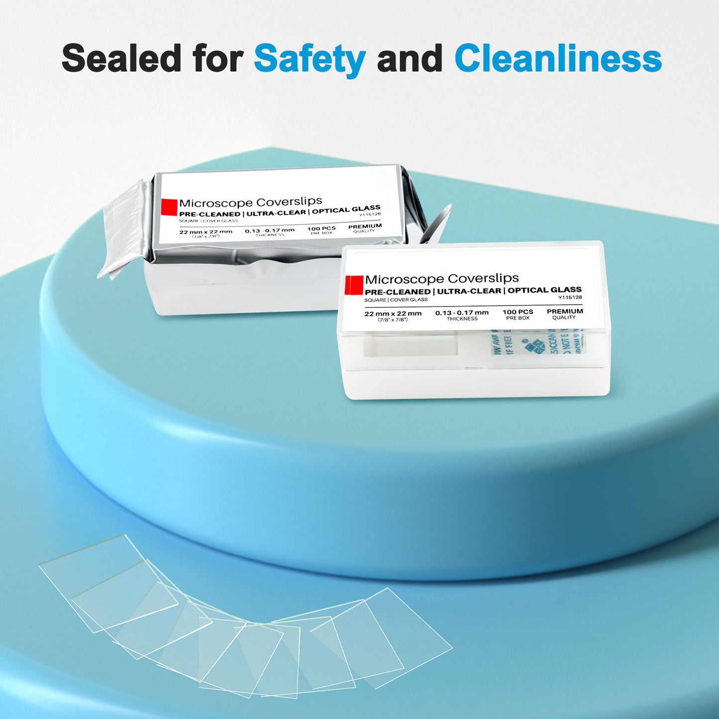 QUNSE 100 Pieces Pre-Cleaned Square Microscope Coverslips, 0.87" x 0.87" x 0.04" Cover Glass, High Clarity Optical Accessories for Lab, Classroom, Students and Teachers