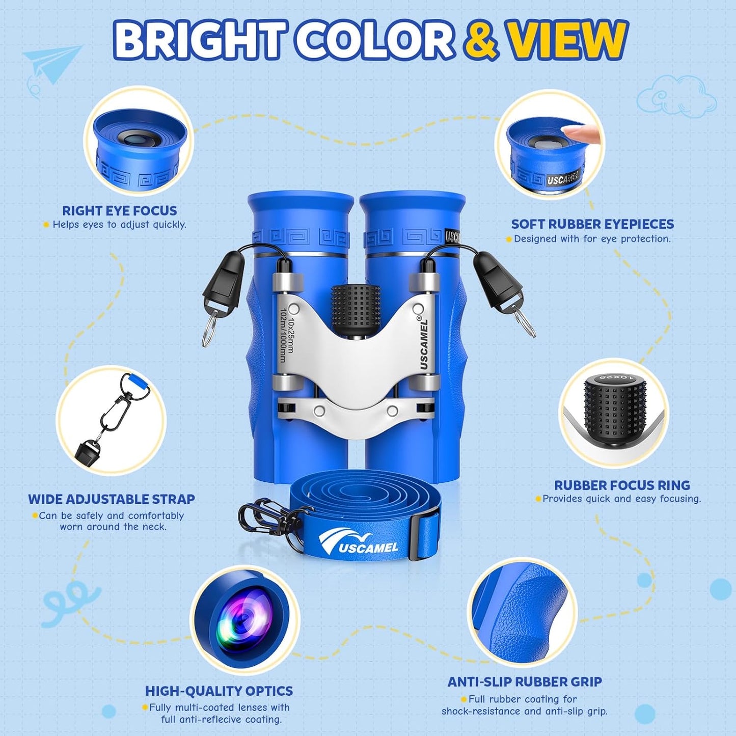 QUNSE 10x25 Compact Waterproof Binoculars for Adults and Kids, HD Travel Binoculars with BAK-4 Prism, Fully Multi-Coated Optics, Low Light Vision, Bird Watching, Hunting, Travel, Sightseeing (Blue)