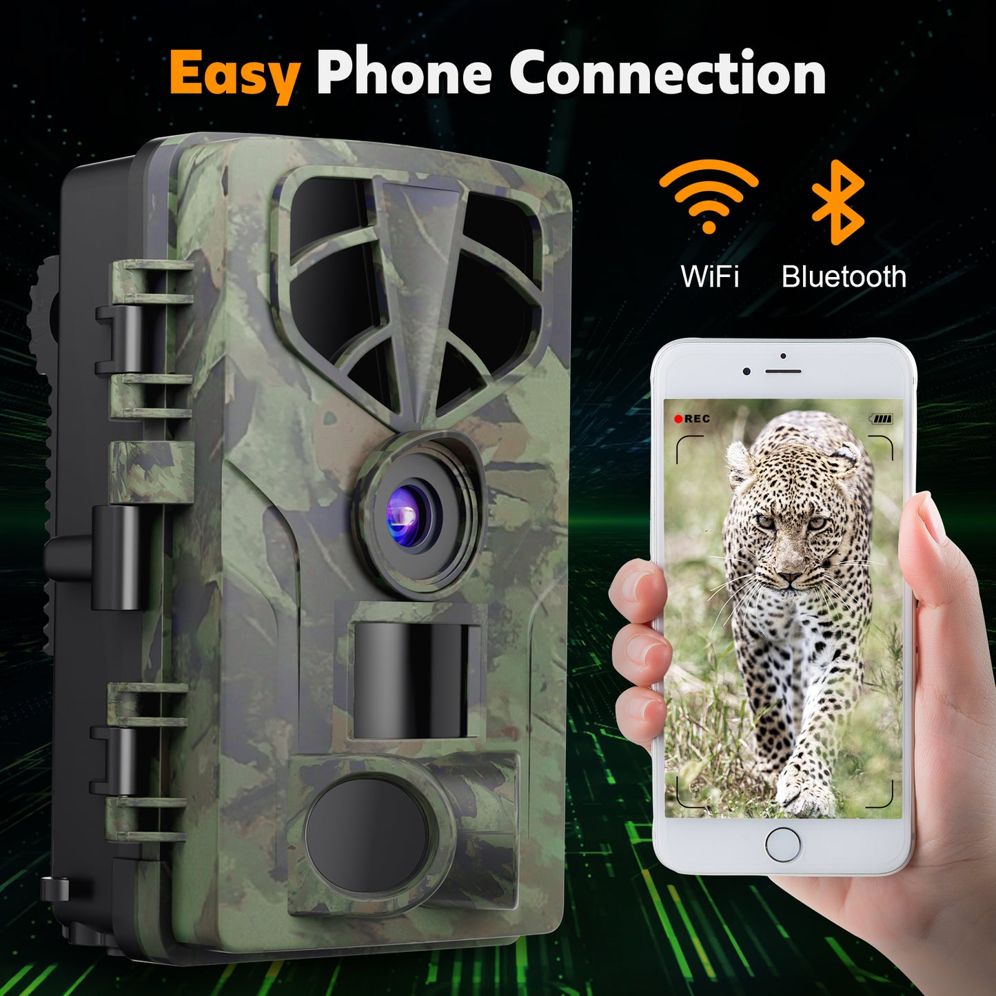 QUNSE Trail Camera, WiFi Bluetooth 60MP/8K Game Camera with 0.2s Trigger, No-Glow Night Vision 65ft, 120° Wide Angle, IP66 Waterproof, 2" Screen, 32GB SD Card Included