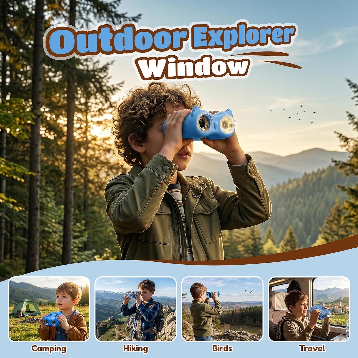 QUNSE Binoculars for Kids with 2.0" IPS Screen and Microscope, 2-in-1 Digital Binoculars with 2MP Photo & Video Camera, 8 LED Lights, 15 Slides, Rechargeable STEM Explorer, Blue