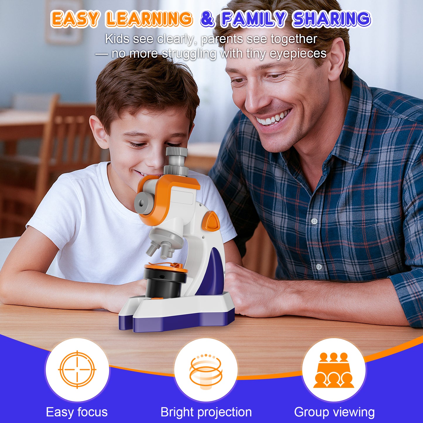 QUNSE Kids Microscope Projector Set with Dual Light, Large Focus Knobs, 20+ Accessories, STEM Science Kit, Standard Optical Microscope for Slides, Plants, Insects and DIY Experiments