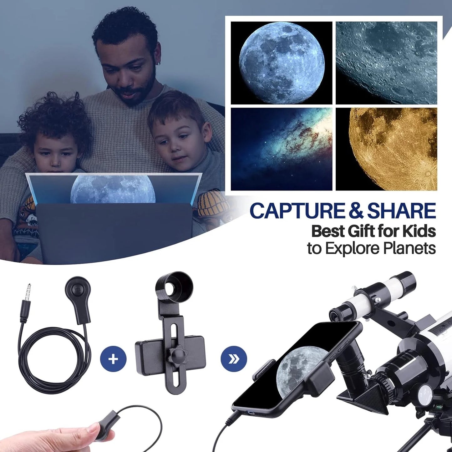 300mm Telescopes for Kids Adults Beginners, 40X-150X Potable Telescope with Adjustable Tripod,Mobile Phone Adapter