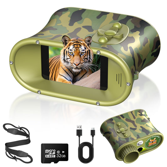 Night Vision Binoculars for Kids, 7 Level Infrared Night Vision Goggles for Adults with 8X Digital Zoom, Built-In Flashlight, 32GB Card HD Video Photo, Type-C Rechargeable(Camouflage)