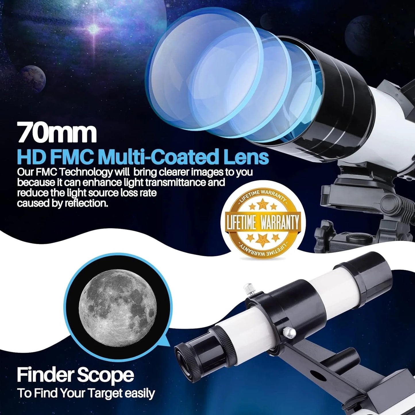 300mm Telescopes for Kids Adults Beginners, 40X-150X Potable Telescope with Adjustable Tripod,Mobile Phone Adapter