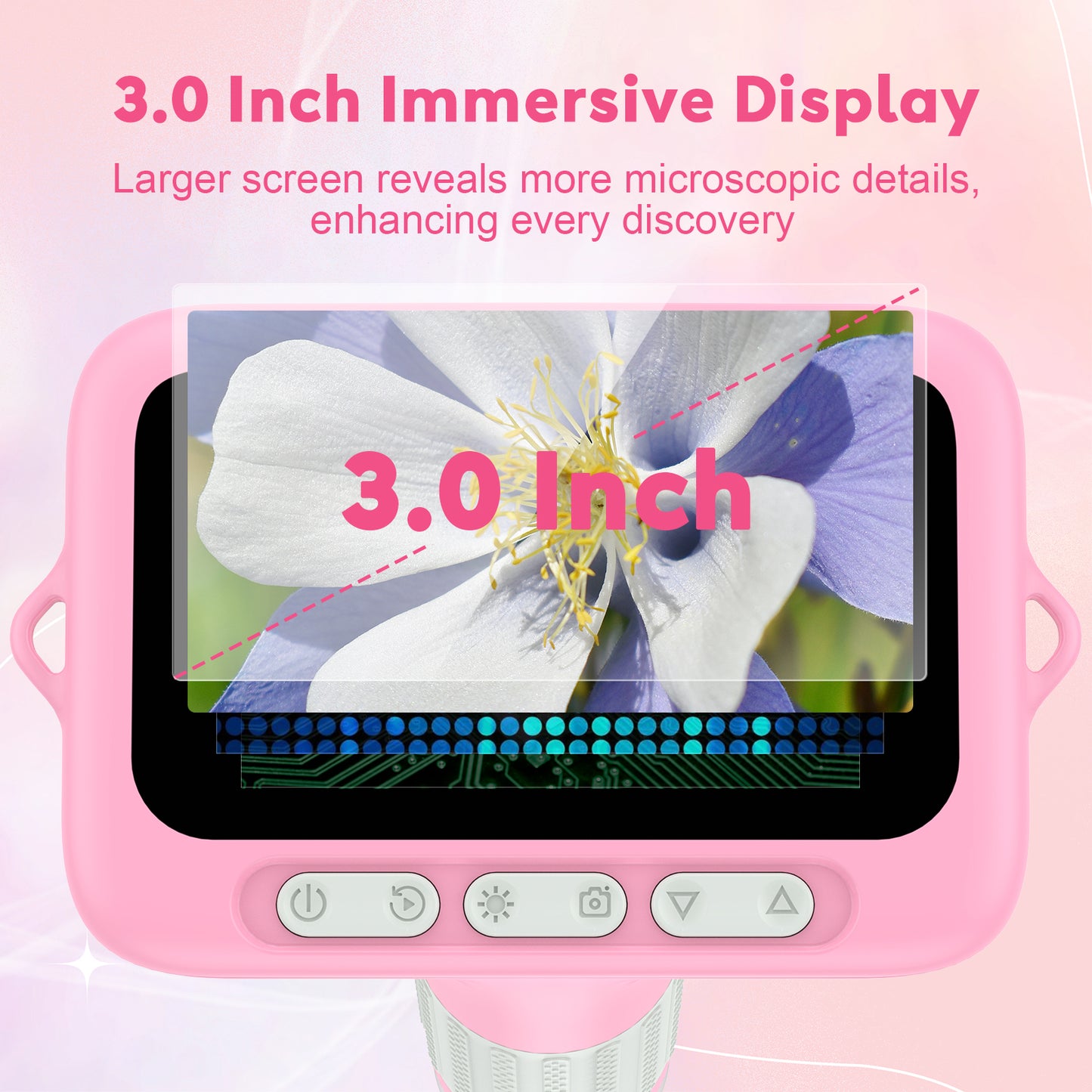 QUNSE 3-Inch IPS Screen 1000X Digital Microscope for Kids, Photo and Video Function, 8 LED Lights, Rechargeable Handheld Pocket Microscope, Compatible with Windows and Mac (Pink Gray)