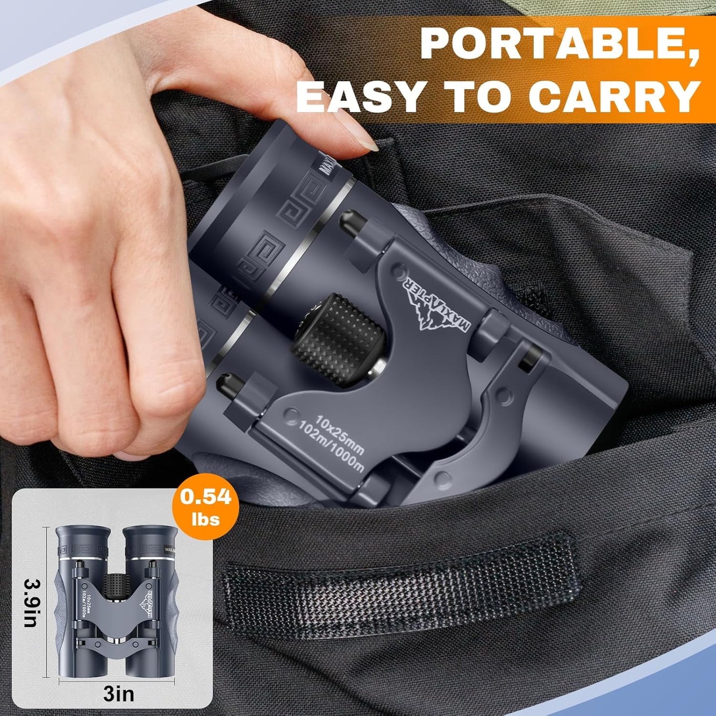 QUNSE 10x25 HD Binoculars for Adults and Kids, Waterproof Compact Travel Binoculars with BAK-4 Prism, Fully Multi-Coated Optics, Low Light Vision, Bird Watching, Hunting, Travel (Dark Gray)