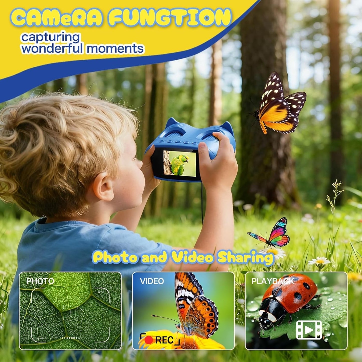 QUNSE Binoculars for Kids with 2.0" IPS Screen and Microscope, 2-in-1 Digital Binoculars with 2MP Photo & Video Camera, 8 LED Lights, 15 Slides, Rechargeable STEM Explorer, Blue