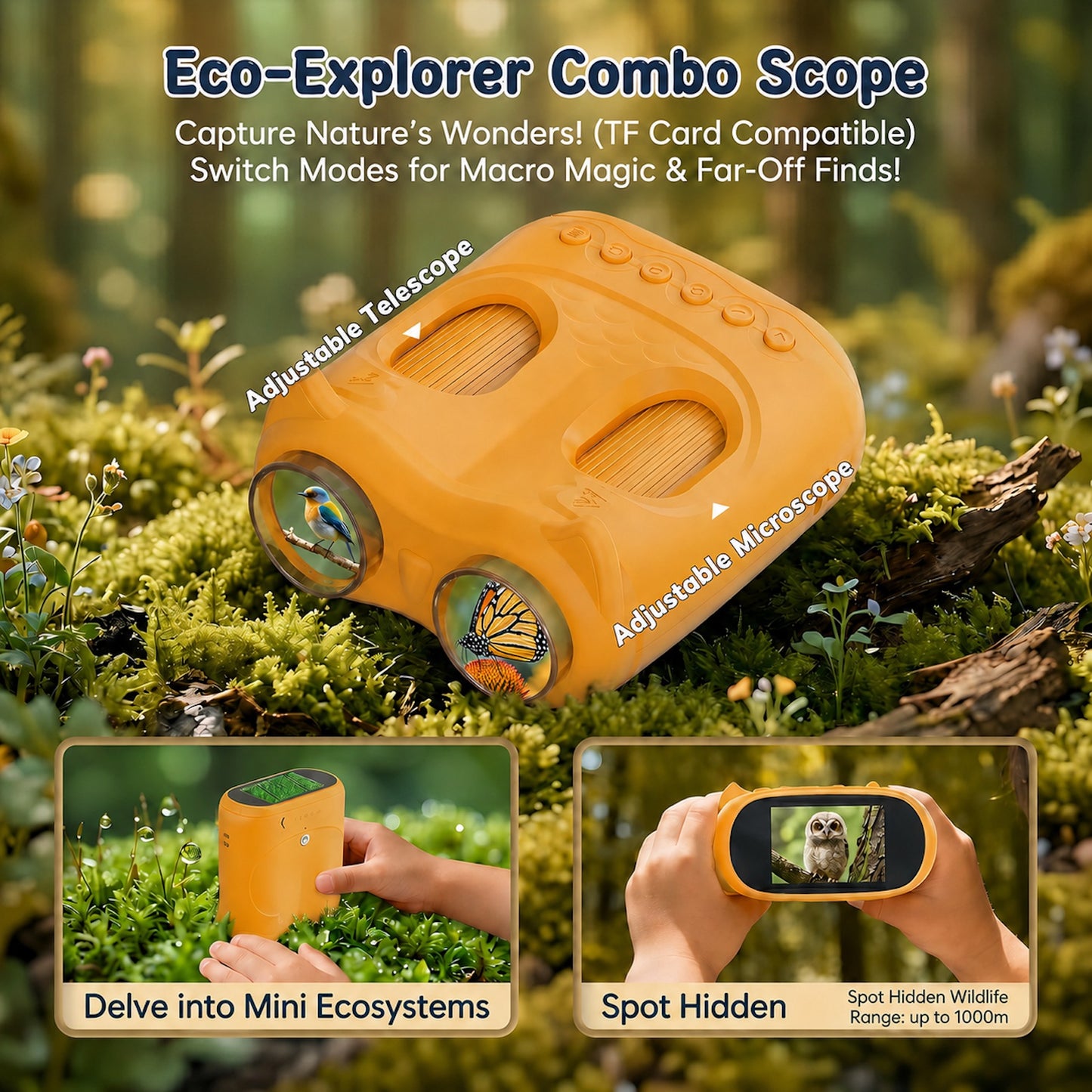 QUNSE Binoculars for Kids with 2.0" IPS Screen, 2-in-1 Digital Binoculars and Microscope with 2MP Camera, 8 LED Lights, Photo Video, 15 Slides, Rechargeable STEM Toy for Outdoor Exploration
