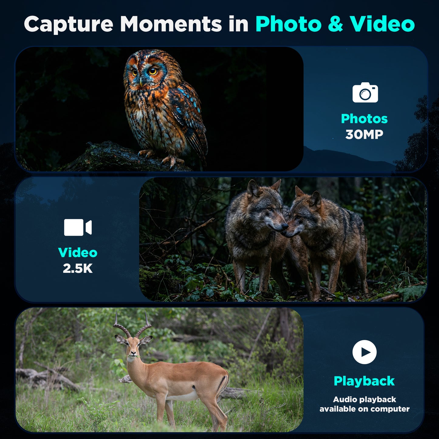 QUNSE Night Vision Goggles for Adults, 30MP 2.5K Night Vision Binoculars with 656FT Range, 7-Level IR, 6X Zoom, 3" HD Screen, Rechargeable for Hunting, Camping & Security