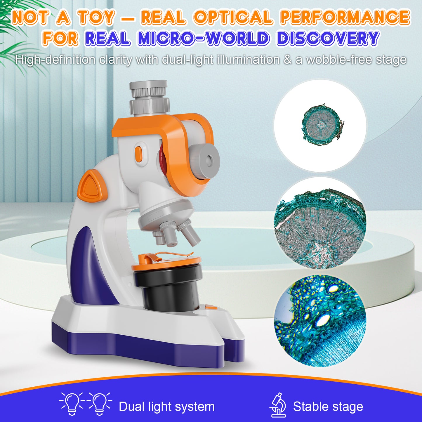 QUNSE Kids Microscope Projector Set with Dual Light, Large Focus Knobs, 20+ Accessories, STEM Science Kit, Standard Optical Microscope for Slides, Plants, Insects and DIY Experiments