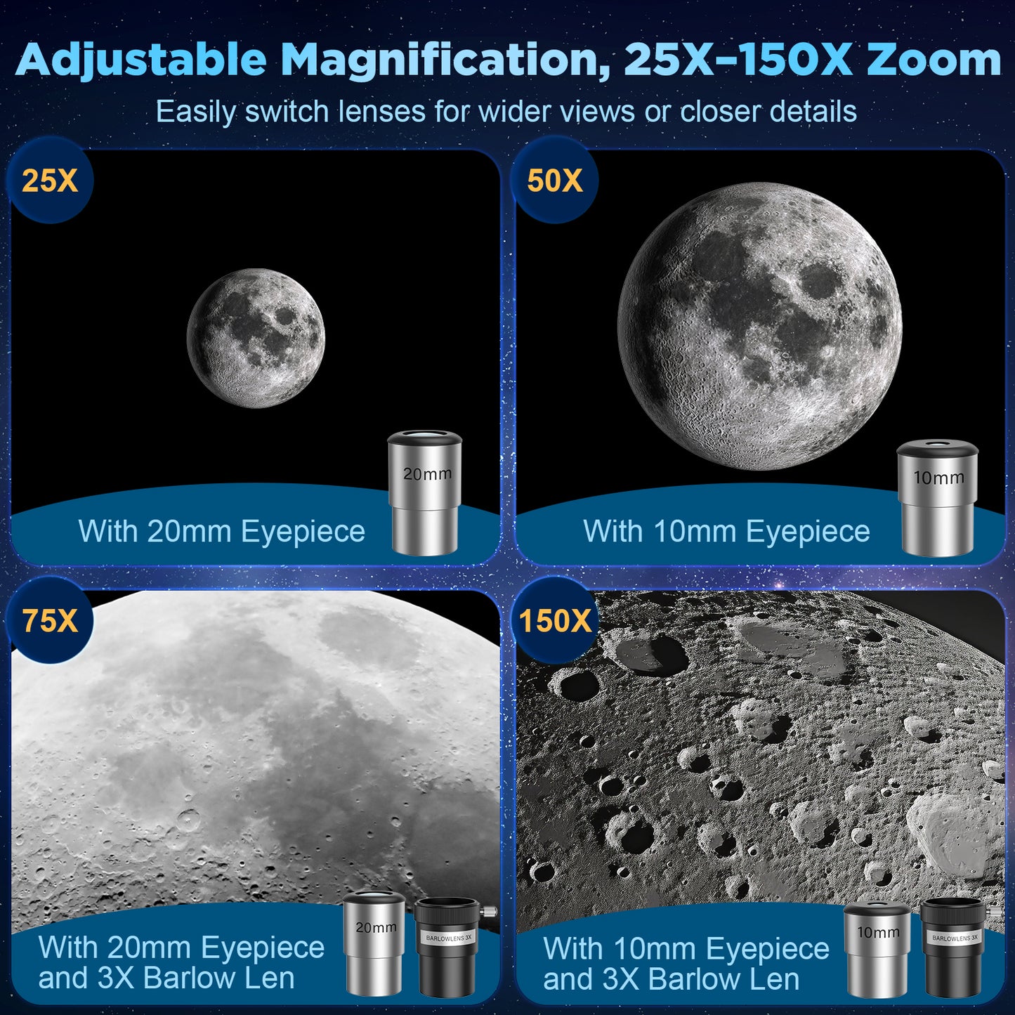 QUNSE 70mm Aperture 500mm Refractor Telescope for Adults, Kids, and Beginners, Portable Astronomical Telescope with Adjustable Tripod, Phone Adapter, Carry Bag for Moon and Planet Viewing