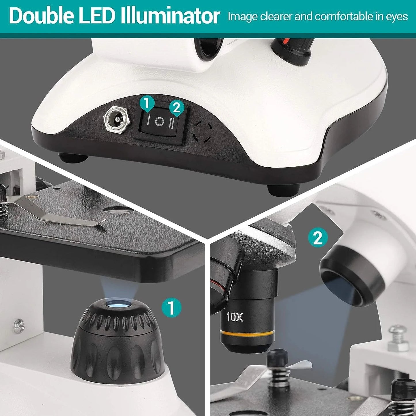 40X-2000X Microscope for Adults Kids Beginners, Compound White Microscope with Slides Kit