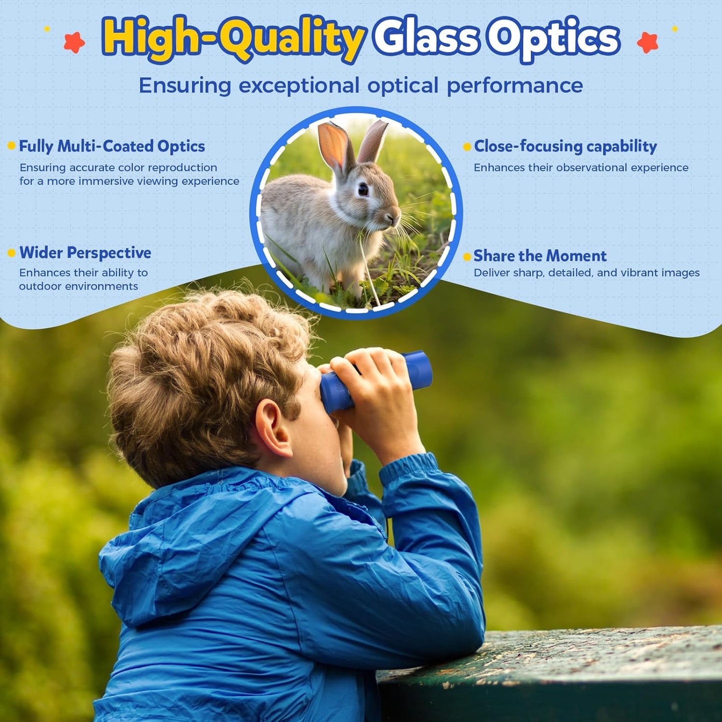 QUNSE 10x25 Compact Waterproof Binoculars for Adults and Kids, HD Travel Binoculars with BAK-4 Prism, Fully Multi-Coated Optics, Low Light Vision, Bird Watching, Hunting, Travel, Sightseeing (Blue)