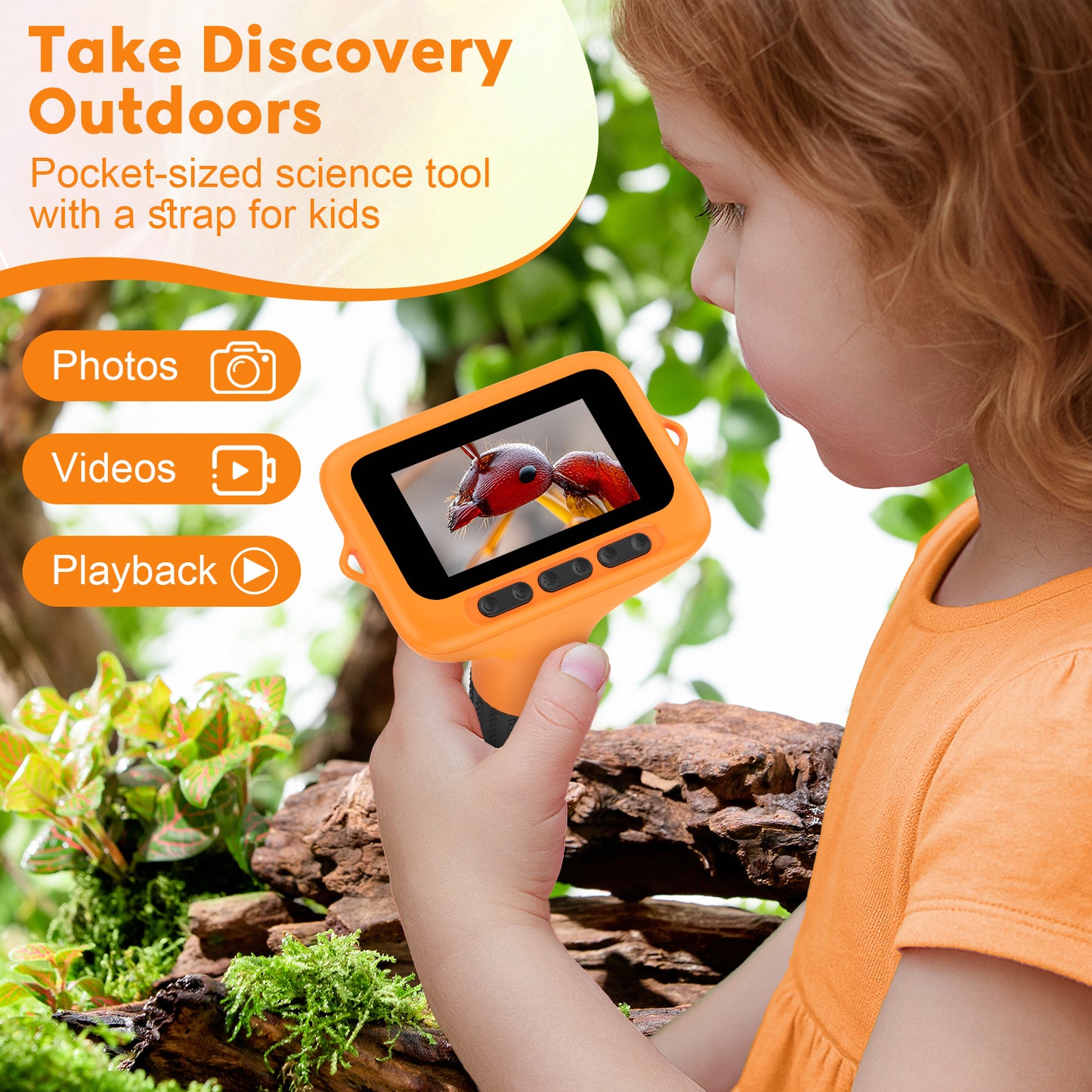 QUNSE 1000X Digital Microscope for Kids with 3-Inch IPS Screen, Rechargeable Handheld Pocket Microscope with Photo and Video, 8 LED Lights, Compatible with Windows and Mac (Orange Black)