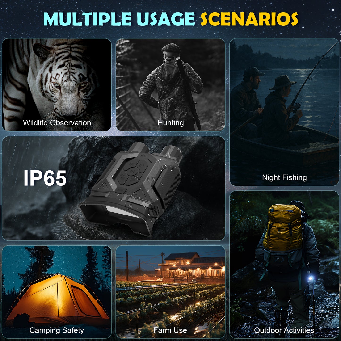 QUNSE Night Vision Goggles, Night Vision Binoculars for Adults with 3" HD Screen, 8X Digital Zoom, 7-Level IR Illuminator, 36MP Photo & 1080P Video, 1312FT Full Dark Range for Hunting and Camping