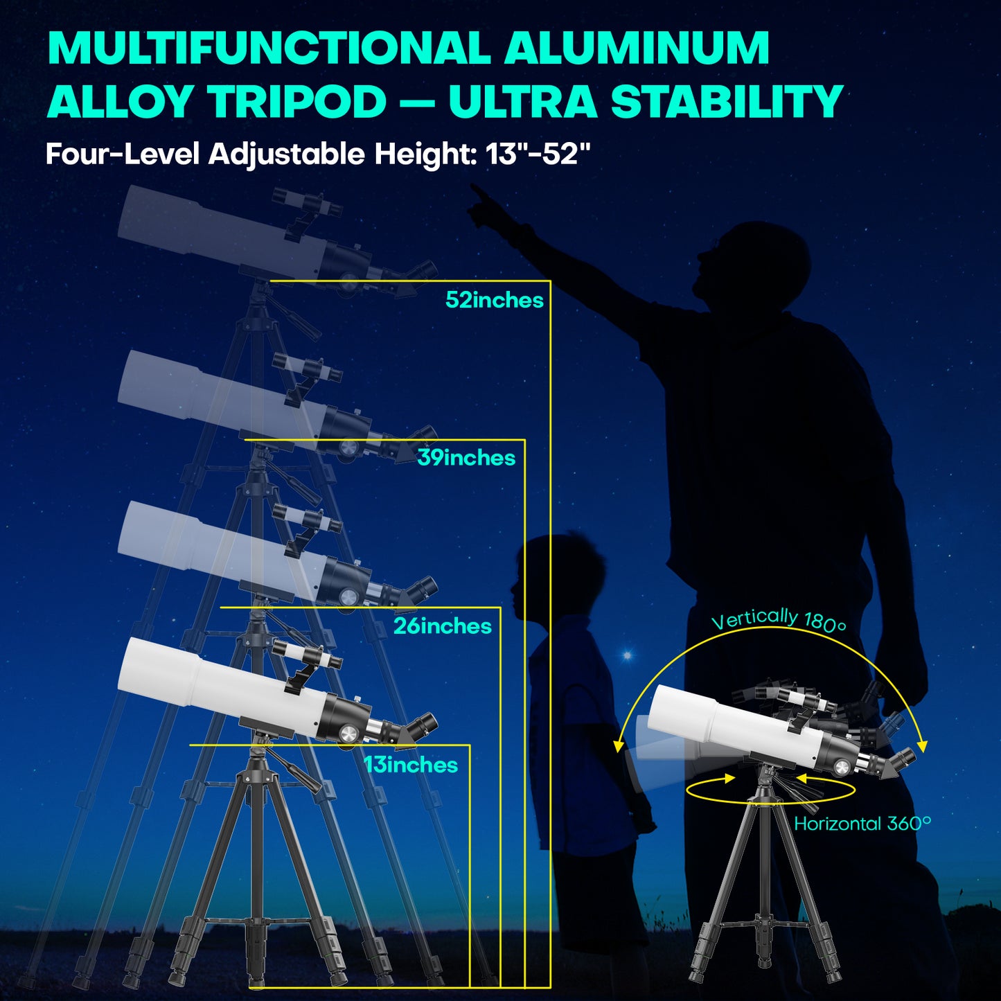 QUNSE Telescope for Adults and Beginners Astronomy, 90mm Aperture 500mm Professional Refractor with 20X–150X Magnification, Phone Adapter, Aluminum Tripod and Backpack for Moon and Planet