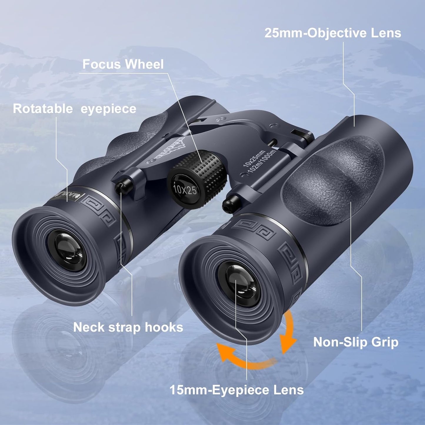 QUNSE 10x25 HD Binoculars for Adults and Kids, Waterproof Compact Travel Binoculars with BAK-4 Prism, Fully Multi-Coated Optics, Low Light Vision, Bird Watching, Hunting, Travel (Dark Gray)